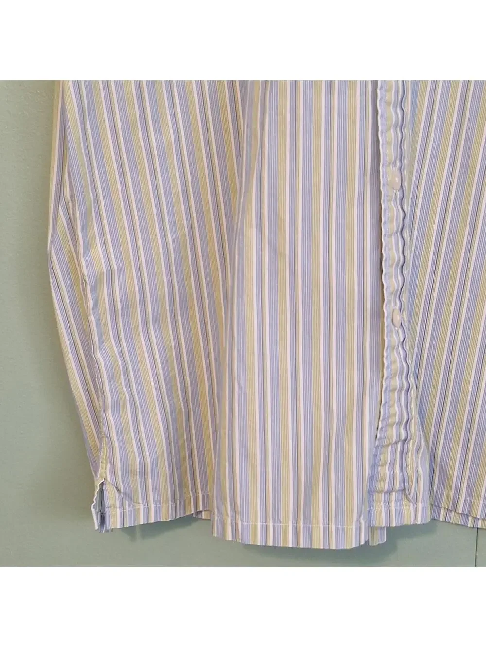 J. Crew 100% Cotton Green And Blue Striped Button Up Short Sleeve Dress Shirt L